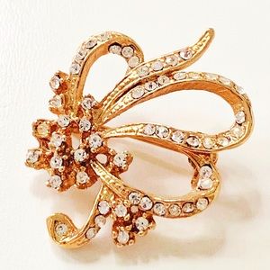 Vintage Abstract Rhinestone Gold Tone Brooch